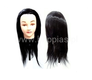 GŁÓWKA FRYZJERSKA TRENINGOWA ANETA BLACK WŁOS 55 CM + UCHWYT