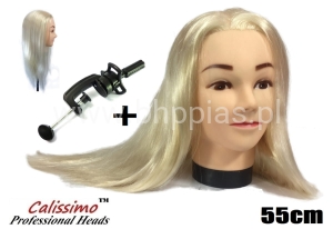 GŁÓWKA FRYZJERSKA TRENINGOWA ANETA BLONDE WŁOS 55 CM + UCHWYT
