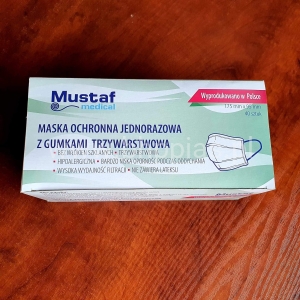 MASKA OCHRONNA JEDNORAZOWA Z GUMKAMI TRZYWARSTWOWA 40szt.