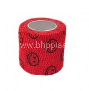 SAMOPRZYLEPNY BANDAŻ ELASTYCZNY 5cmx4,5m CZERWONY Z CZARNYM UŚMIECHEM